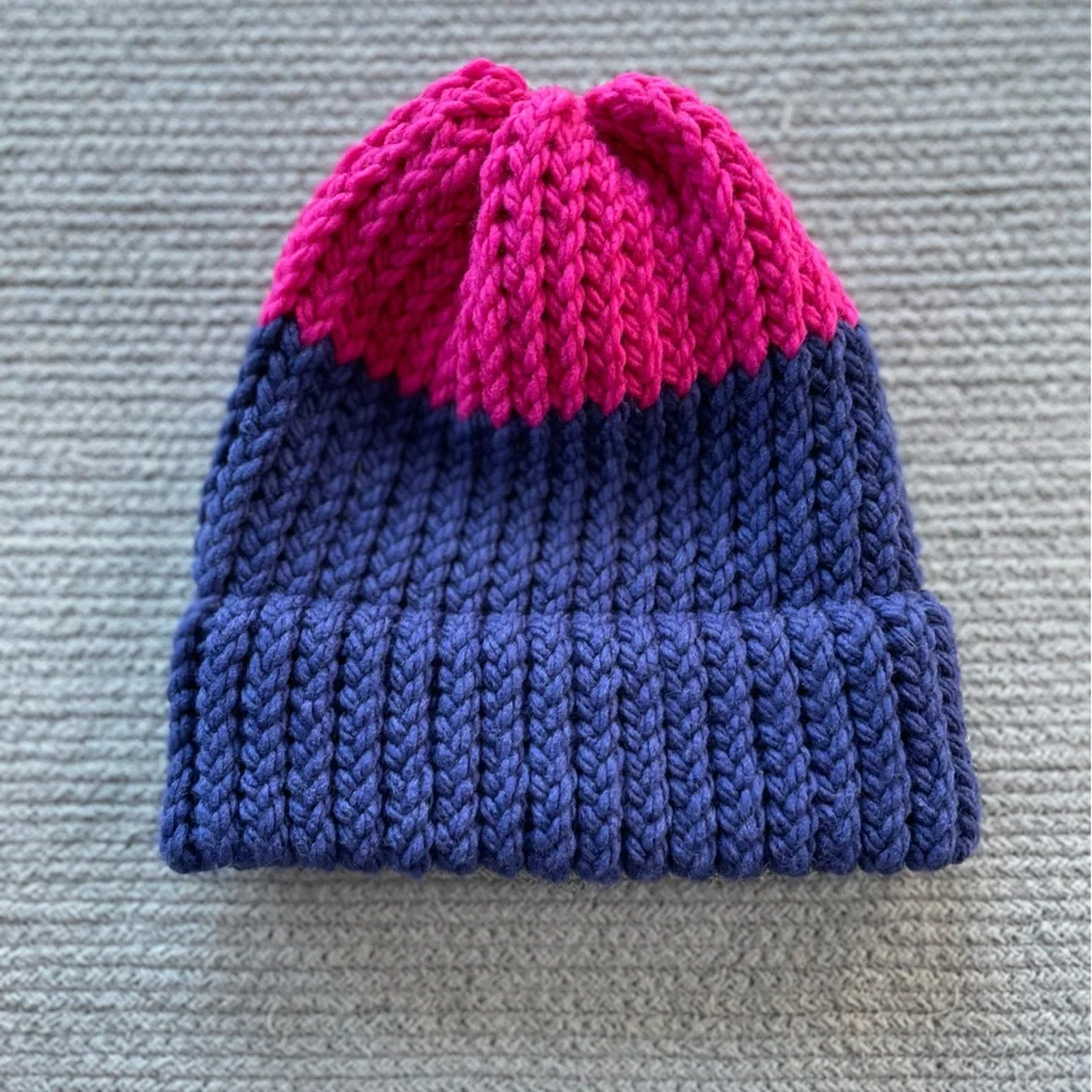 Handknit Purple Fuschia Pink Beanie Winter Hat
